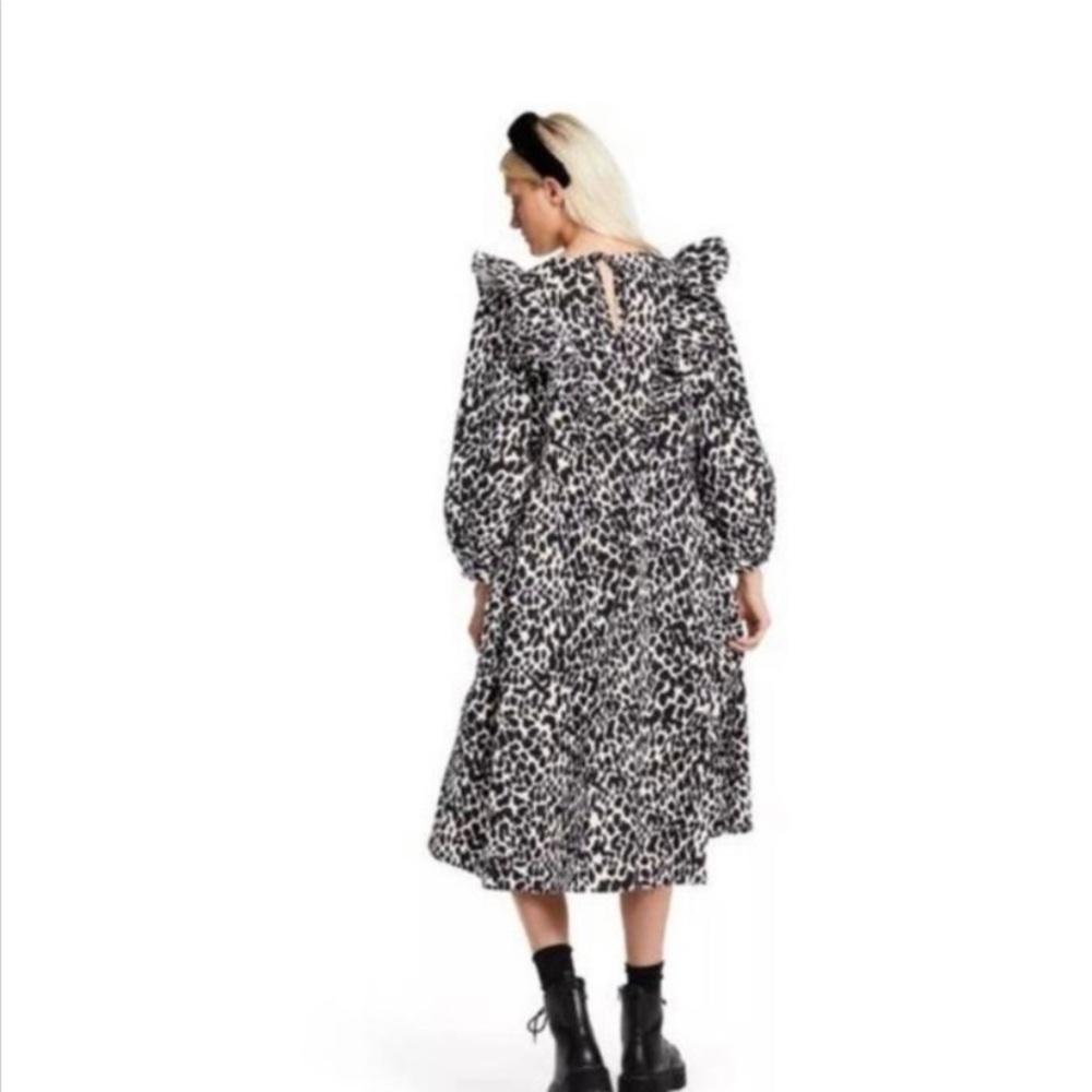 Sandy LIANG Target black and white cow print cotton midi ruffle bottom siz XS